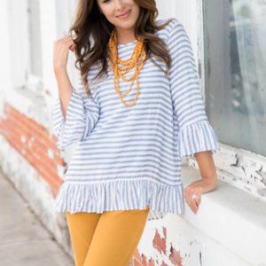 Blue Ruffle Flutter Blouse NWOT